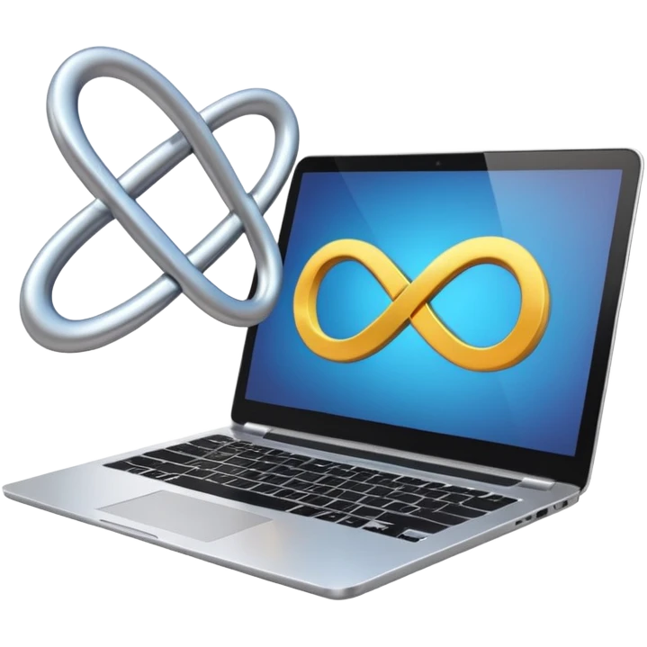 an infinity sign and a laptop with video emoji