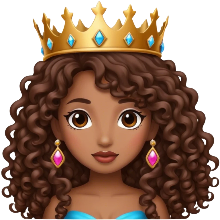 Brown girl diva long curly hair with crown emoji