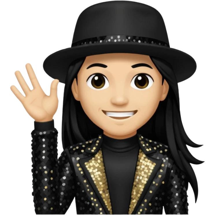 Taboo from Black Eyed Peas with long black hair, black sequin outfit  emoji