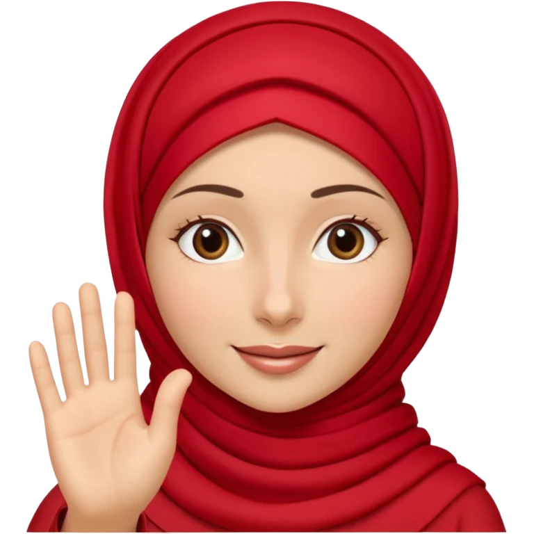 The character gently waves her hand in a slow friendly motion, warm welcoming smile, soft sparkle animation around her, red hijab accents flowing slightly, calm and kind expression, text below in rounded 3D font: “Assalamu alaykum”
🎞 Animation idea: hand wave + eye blink emoji