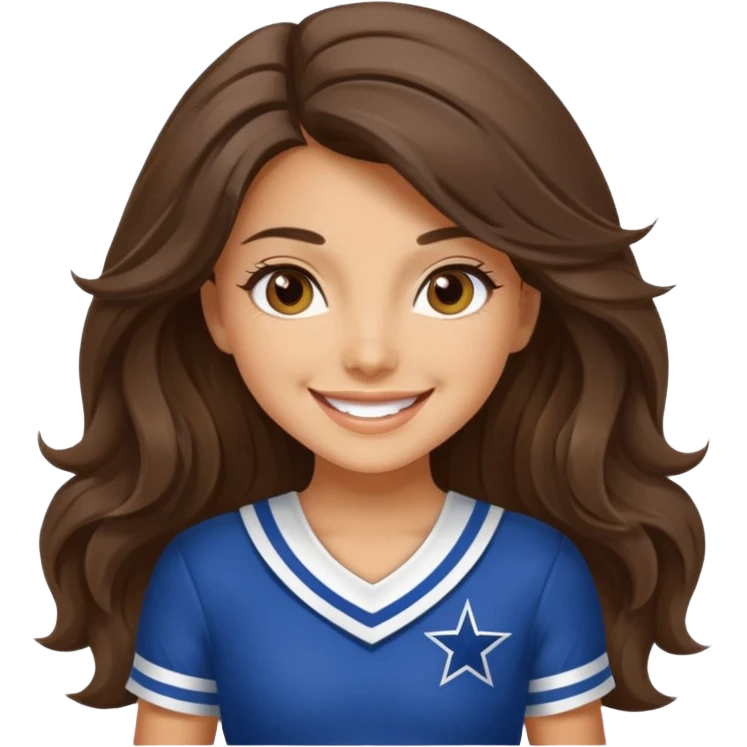happy long haired brunette girl hazel eyes in dallas cowboy cheerleader outfit emoji