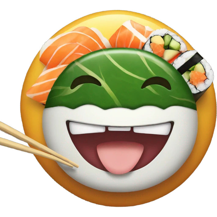Happy face, eating sushi emoji