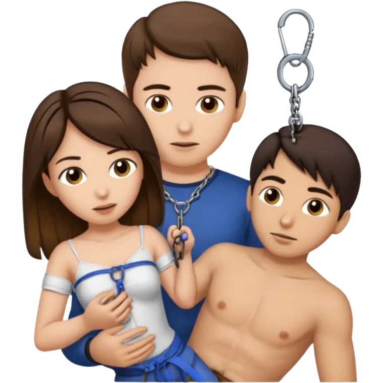 Brown hair Male submissive in chastity while tied down and is being pegged by a Hispanic female emoji
