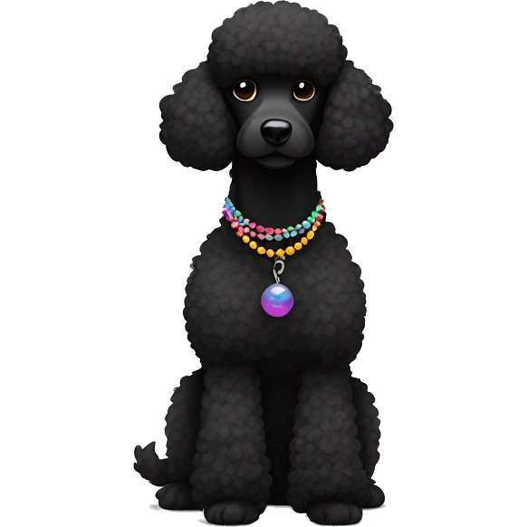 Black Poodle with one  colorful bead necklaces emoji