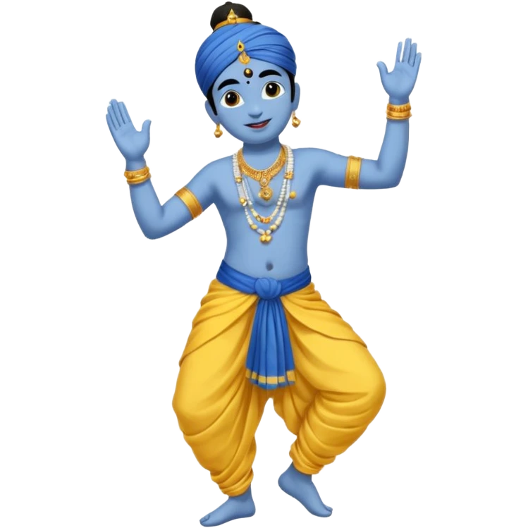 Krishna, dancing, wearing yellow dhoti, blue skin emoji