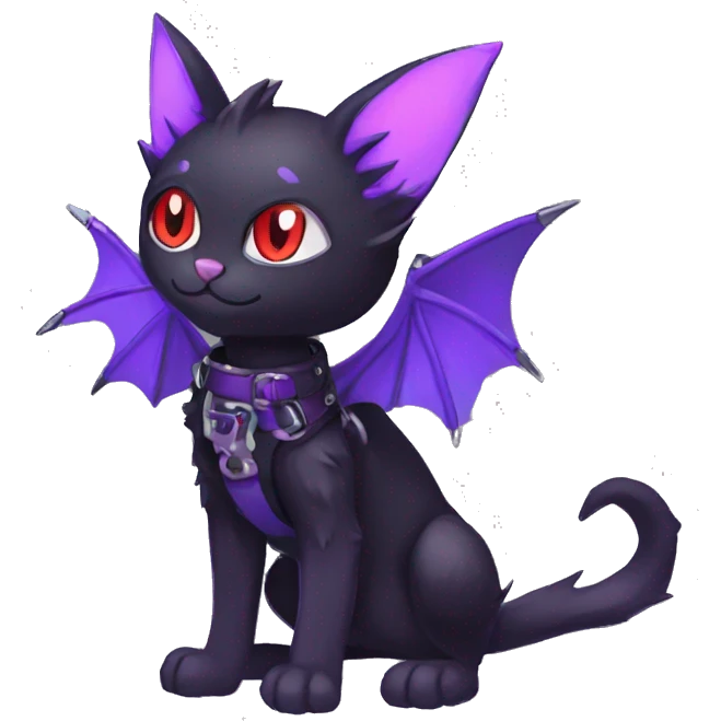 cool edgy black punk purple red ethereal fantasy nargacuga-bat-cat-Fakemon collar harness full body emoji