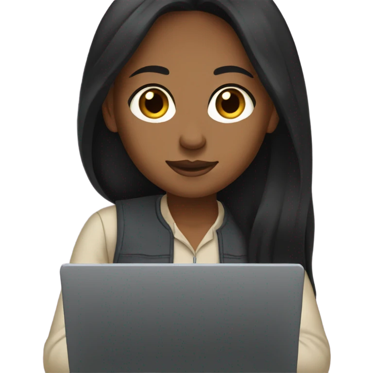 Brown girl with  long black hair typing on a laptop emoji