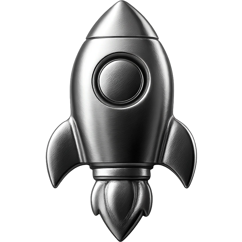 icon of a rocket with reflective metallic chrome finish emoji
