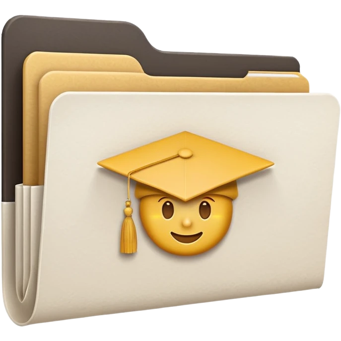 A simple emoji-style icon of a white textured paper folder, clean and formal, with sharp edges, minimal shading, and an embossed university degree/certification seal on the front, conveying academic achievement and official records. white white white  emoji