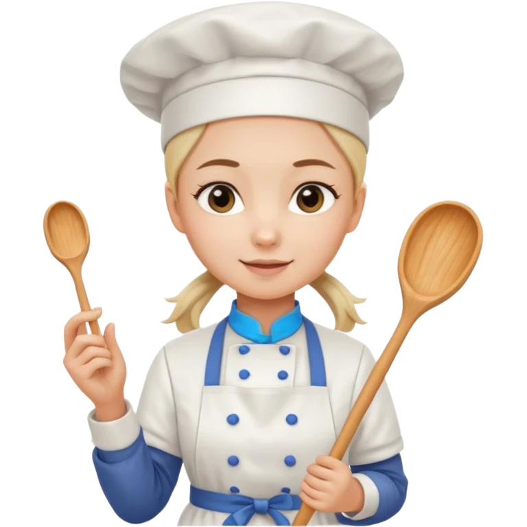 Young female pastry chef - single ponytail, apron, wearing a white hat, holding a piping bag emoji