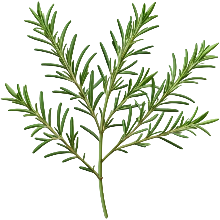 Cinematic Realistic Rosemary Emoji, Fragrant and fresh, with slender green stems covered in needle-like leaves, which release a distinctive herbal scent. The plant seems to exude energy, with soft sprigs of leaves stretching upwards. Soft glowing outline, capturing the essence of earthy healing and aromatic delight in a sprig of rosemary! emoji