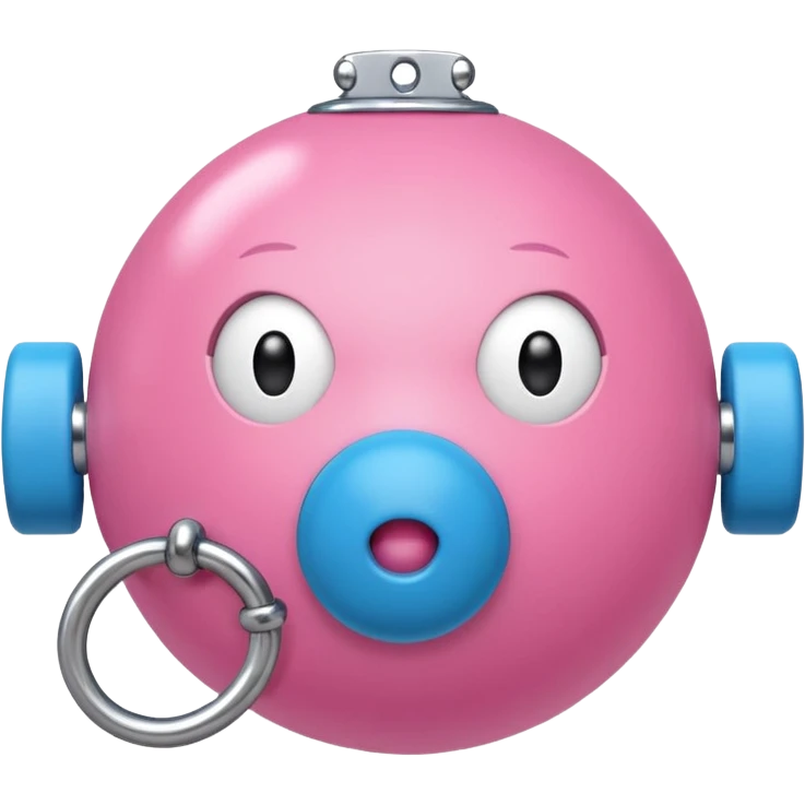 Blue ball for the gag on a ball gag device with a white  collar holding the gag with  pink  studs emoji