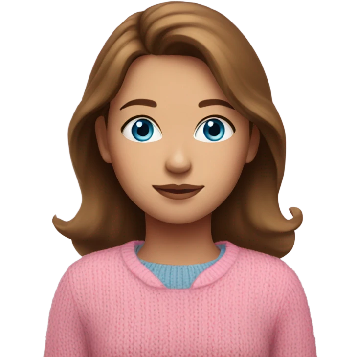 brown-haired, blue eyes girl in pink sweater emoji