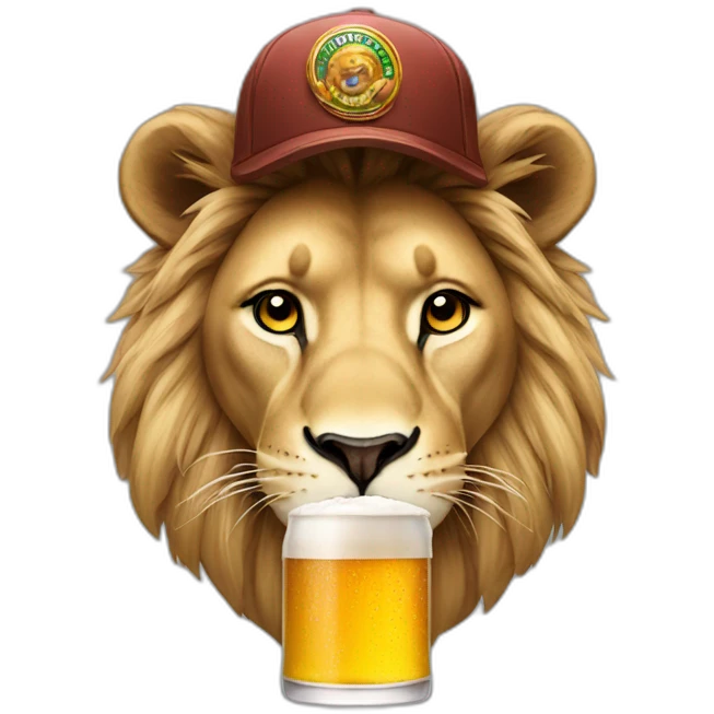 lion with a cap and beer emoji