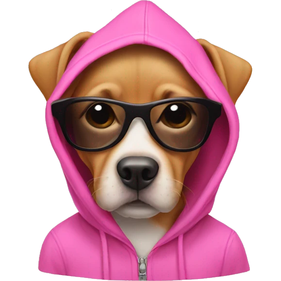 Dog wearing a pink hoodie with sunglasses  emoji