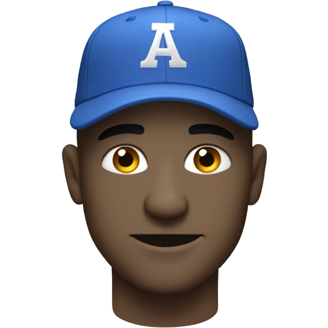 White bald man, giving an evil smirk in a plain blue baseball hat cocked up into the side emoji