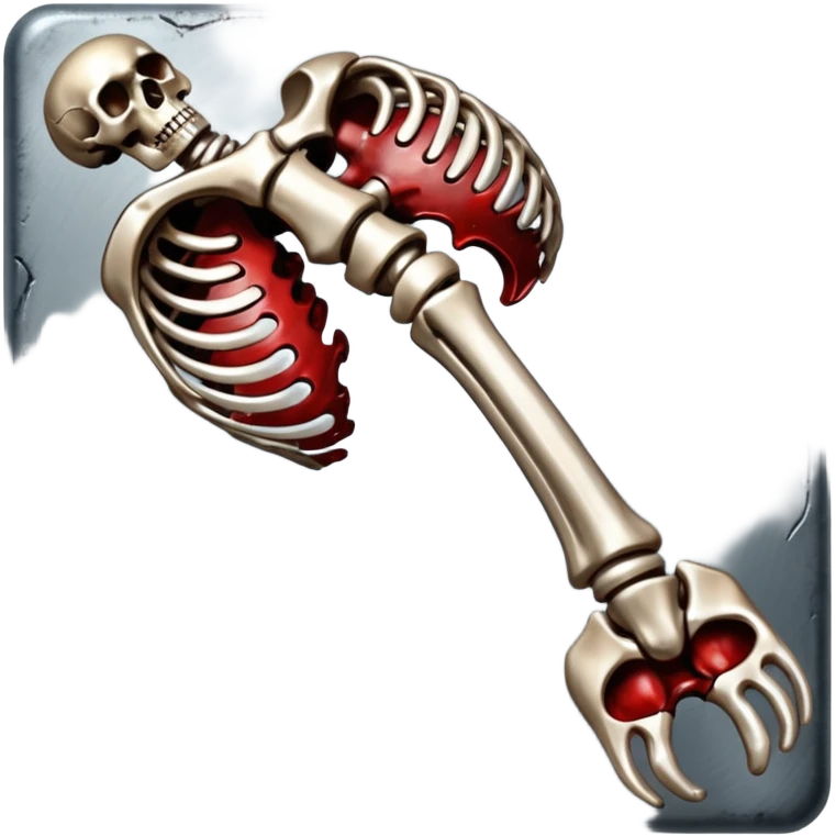 metallic anatomic bones with traces of blood, steel texture, dark dramatic tone, clean background emoji