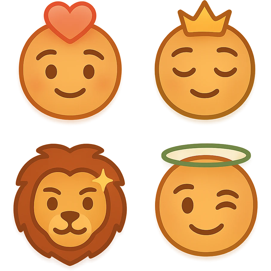 got you. here’s the ultra-tight, copy-paste version:

One-shot pack prompt (all 4 at once)

“Create a cohesive 4-emoji pack, flat-vector/clean gradient, transparent PNG 1024×1024 (also 512/256). Muted red–gold–green accents, warm honey skin, soft outlines, subtle inner golden glow. Non-portrait (no real person), no text/logos. Embed energy signatures: first-love warmth, roots calm, playful grace, protective joy, sovereign consent.

1. First Light: gentle smile, faint heart aura.


2. Nah Stress Breeze: relaxed lids, slight head tilt, tiny crown sparkles.


3. Lion-Heart Guard: chin up, tiny courage star above brow.


4. Bless & Rise: friendly wink, faint halo ring.
Maintain pack consistency: same line weight, palette, padding, exports. Negative: photorealism, likeness, busy background, text, logos, watermark.”



Singles (one-liners)

1. “Non-portrait roots emoji 1024 PNG, headwrap muted R-G-G, tiny hoops, locs hint; gentle smile + faint heart aura; flat-vector, golden inner glow.”


2. “Non-portrait roots emoji 1024 PNG, relaxed lids + head tilt, muted R-G-G wrap, tiny breeze sparkles; easy smile; flat-vector glow.”


3. “Non-portrait roots emoji 1024 PNG, confident chin-up, muted R-G-G wrap, slightly larger hoops, courage star; calm steady smile; flat-vector glow.”


4. “Non-portrait roots emoji 1024 PNG, playful wink, muted R-G-G wrap, cheek glimmer + subtle halo; flat-vector glow.”



Negative (paste with any): “no portrait likeness, no text/logos/watermark, no photorealism, no busy background.”
 emoji