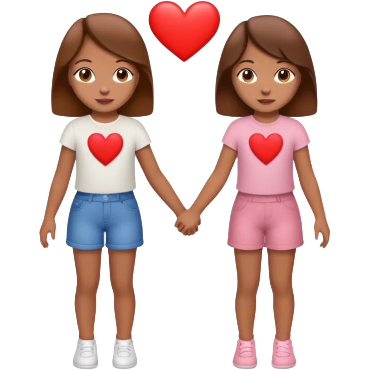 make two girls holding hands with hearts. make them seductive to each other. both brown hair. less clothes more body emoji