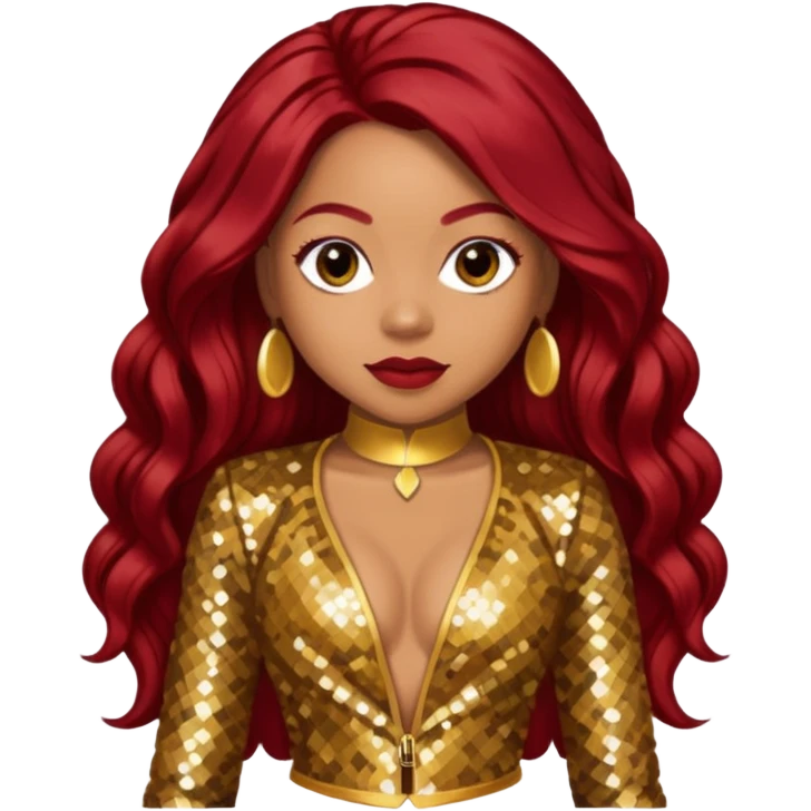 LaTavia Robeson from Destiny's Child with long dark red hair, gold sequin outfit emoji