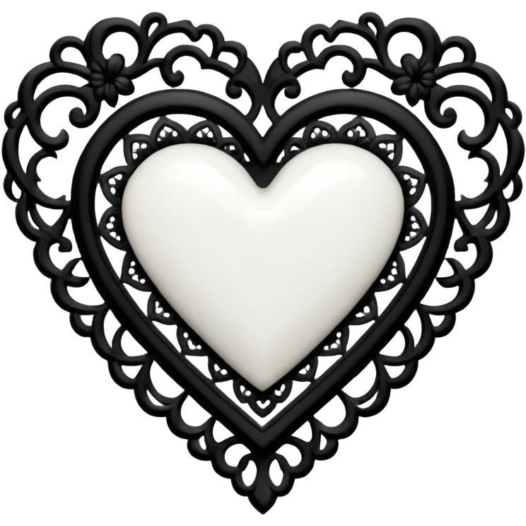 white goth heart with black gothic lace, ornate emoji