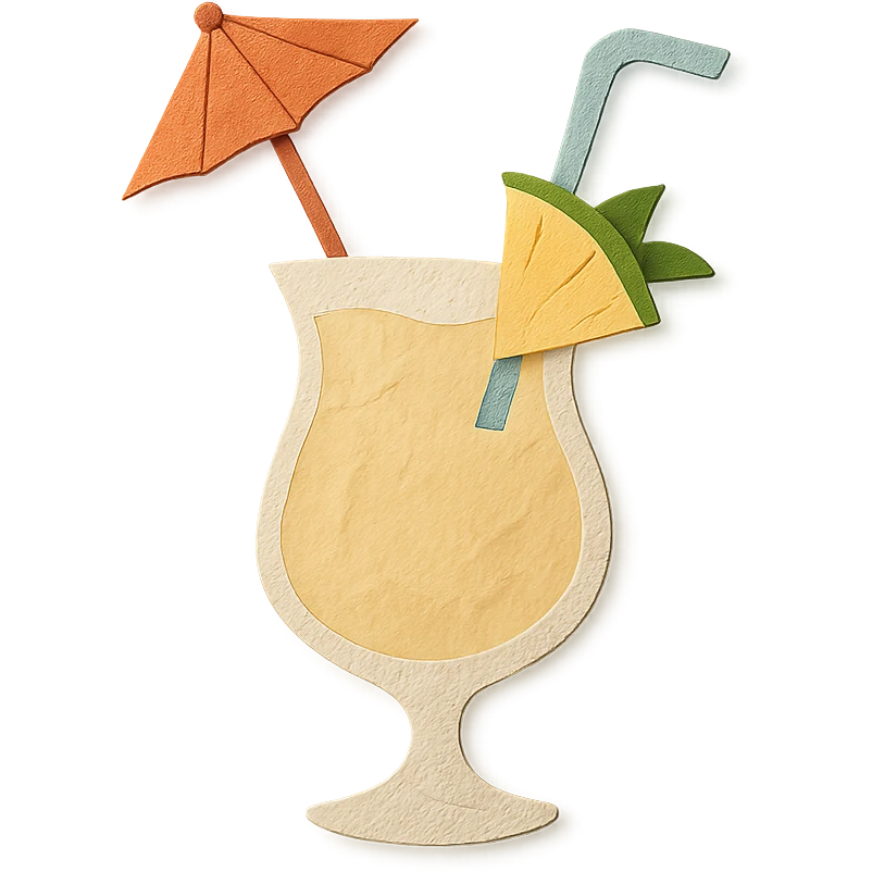 pina colada cocktail with a paper umbrella and pineapple garnish in paper-craft style emoji
