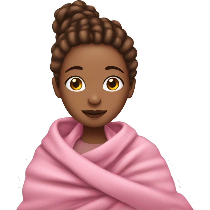 girl with brown dread loc hair and light skin cuddled in a pink blanket emoji