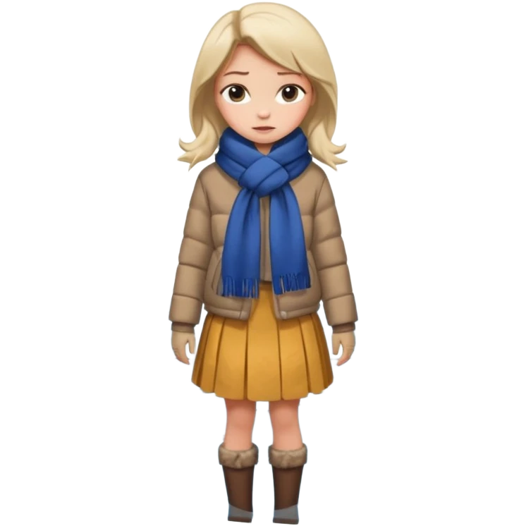 fai l'immagine di una ragazza su un lago ghiacciato che si sta incrinando sotto i suoi piedi, lei guarda giù sussultando terrorizzata falle la gonna emoji