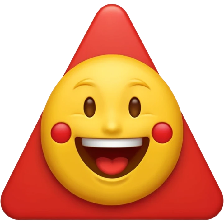 hybrid emoji with the top half as a laughing emoji and the bottom half as a red triangle, seamlessly merged at the midpoint emoji