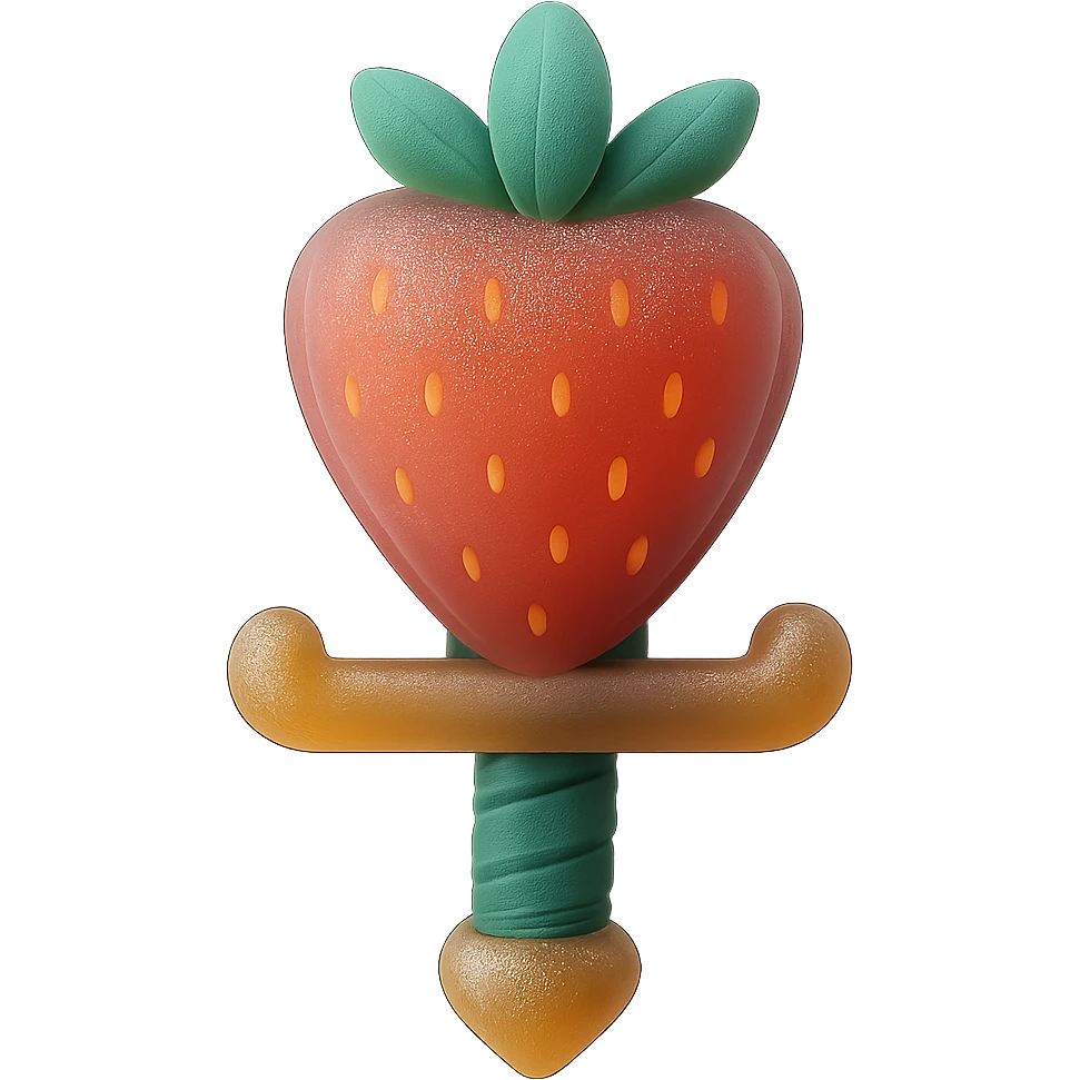 Make this strawberry sword look more 3D with depth and shading, keeping it playful and vibrant, with no background. emoji