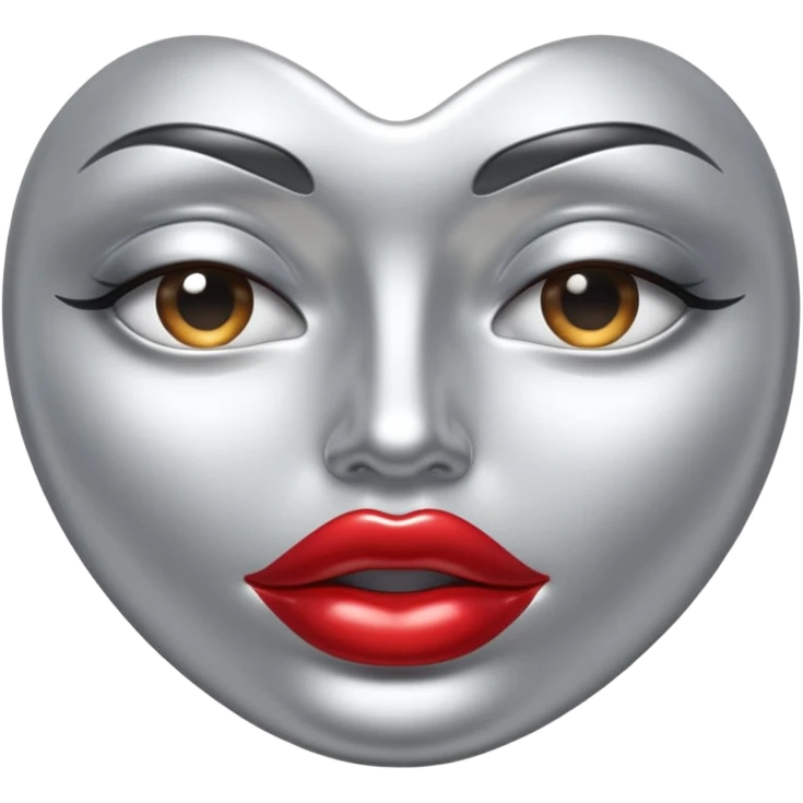 A seductive pair of slightly parted lips emoji made of liquid silver chrome, smooth glossy metallic surface, soft sensual curves, subtle reflections, luxury sexy aesthetic, minimal iOS emoji style, centered composition, clean white background, soft studio lighting, no text emoji