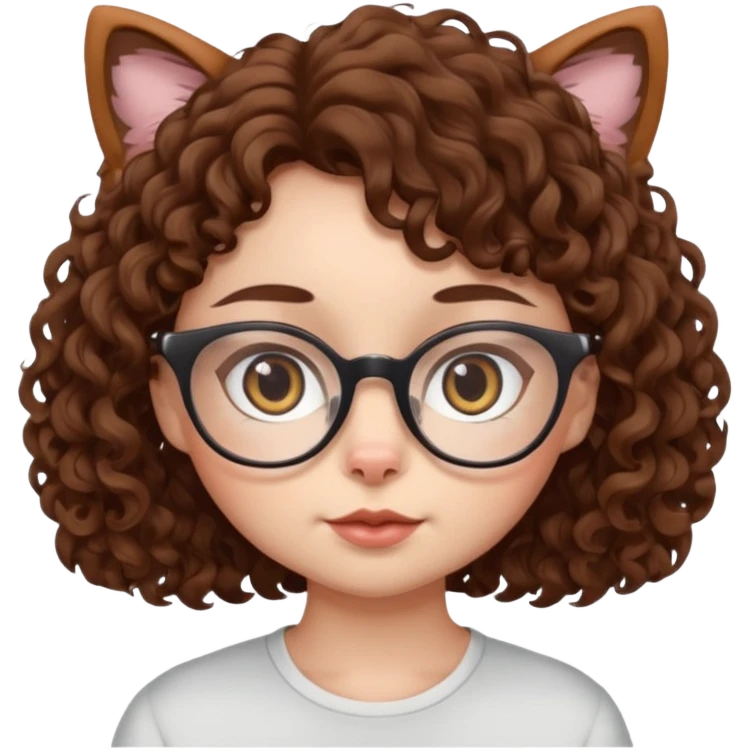 character with brown curly hair, doe eyes, white skin, cat eye glasses emoji