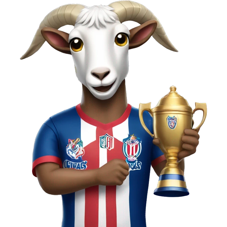 Draw a goat wearing the jersey of Chivas (a Mexican soccer team), holding a trophy in one hand. emoji