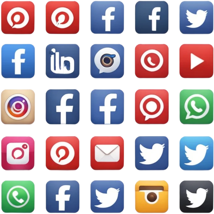 Socail media sauare emoji style icons 
Creat the quadrant with the logos of F.B, X, Trustpilot, Instagram, Youtube, Linkedineach icon is ther only ones, asme size, only icons of the social media that I mentioned only 6 icons and only of the companies that I mentioned emoji