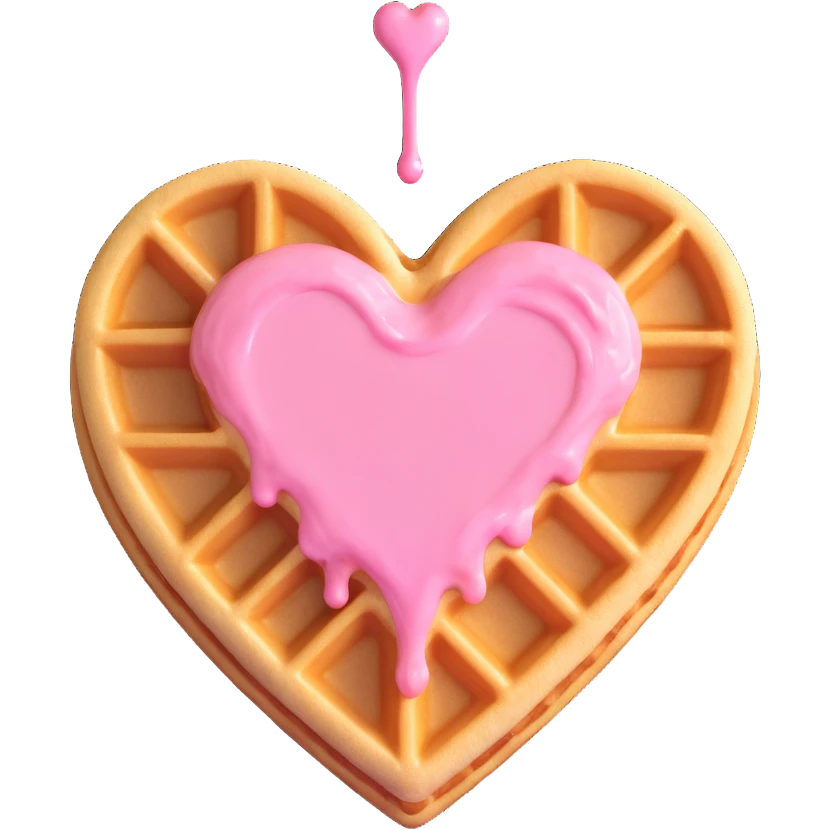 A heart-shaped waffle with pink icing dripping emoji