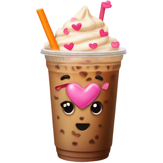 Iced coffee orange straw pink hearts emoji