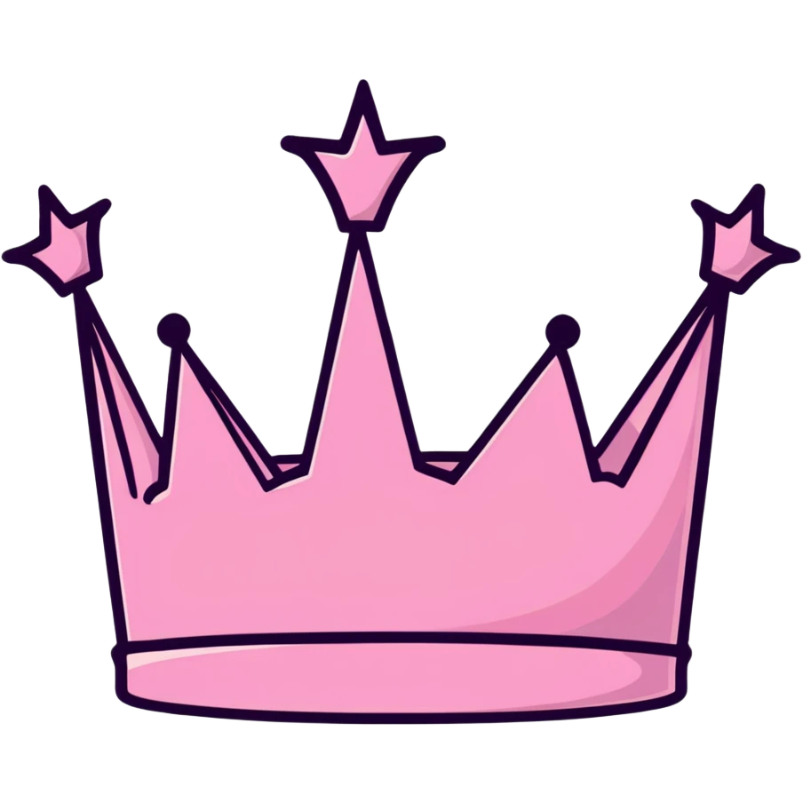 Flat icon of a pink crown with five rounded points, outlined in yellow. emoji