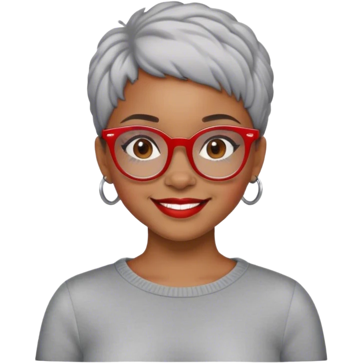 Light skinned Black girl with red glasses short natural gray haircut celebrating Black history month emoji