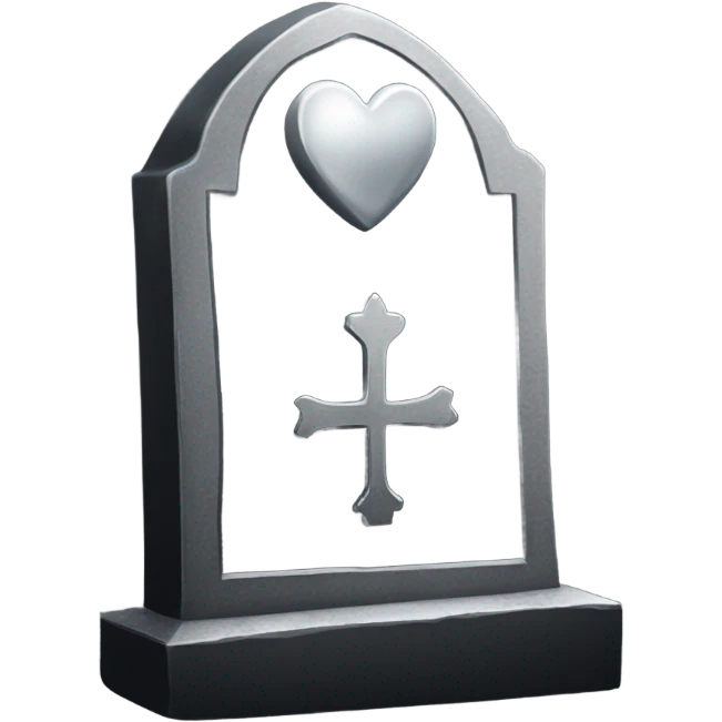 a black tombstone in silver RIP and a silver heart emoji