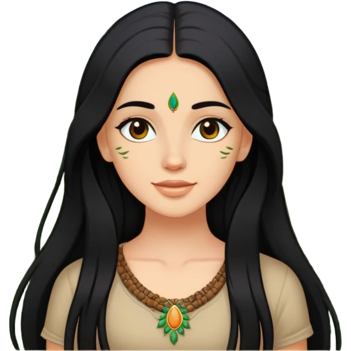 white girl with long black hair , a bindi and enjoying nature emoji