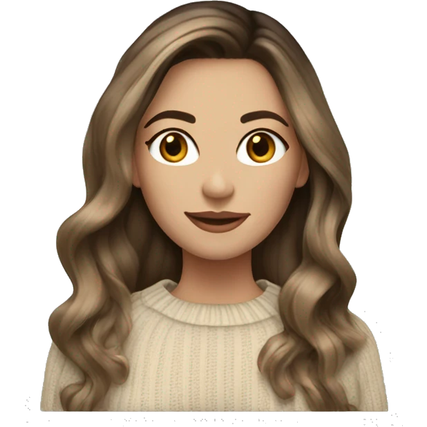 Brunette balayage long hair white women beige sweater emoji