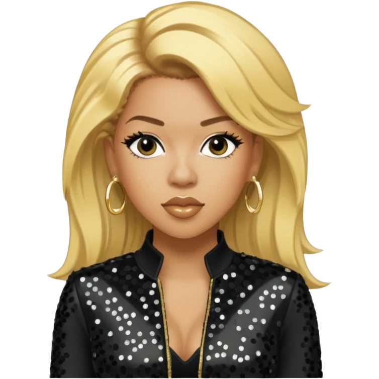 Keyshia Cole with golden blonde hair, black sequin outfit emoji