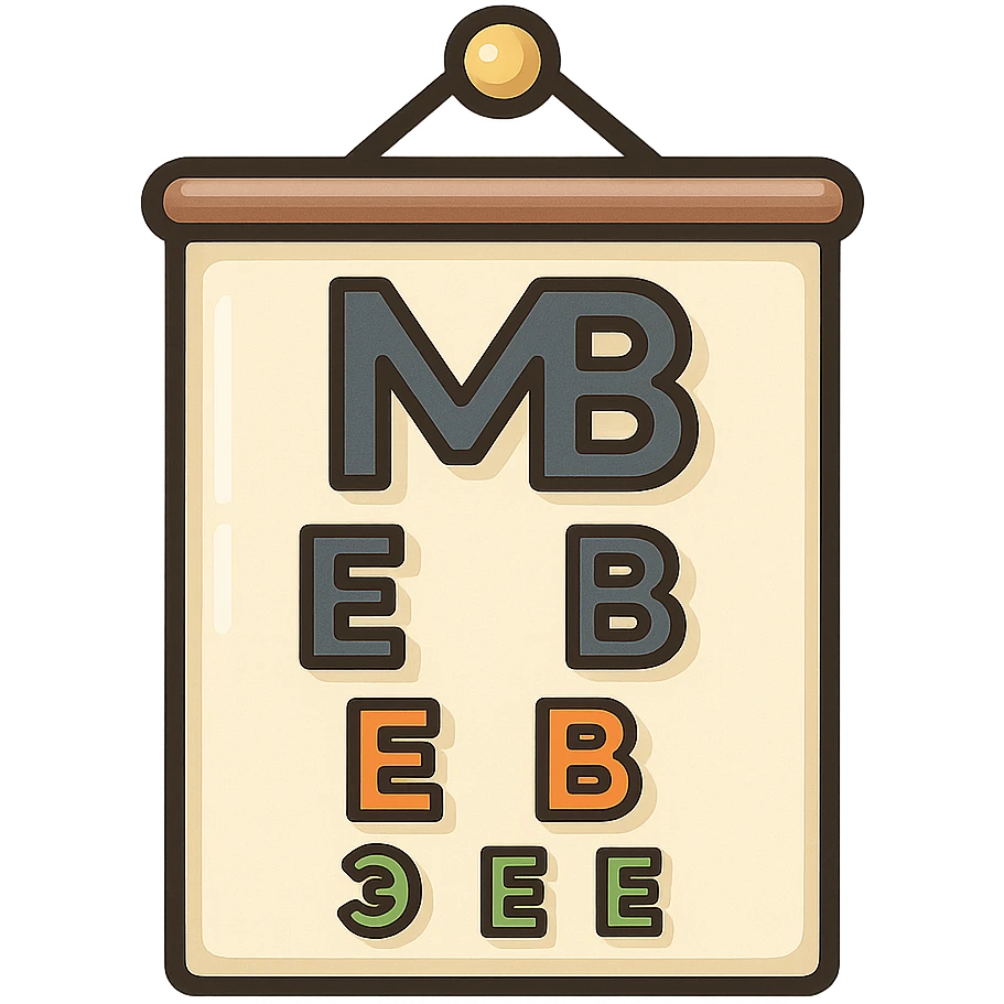 Enhance the Sivtsev eye chart icon to be more detailed and rendered with enhanced shadows and highlights. Keep the hanging loop, vector style, clean outlines, pastel palette, and transparent background. emoji