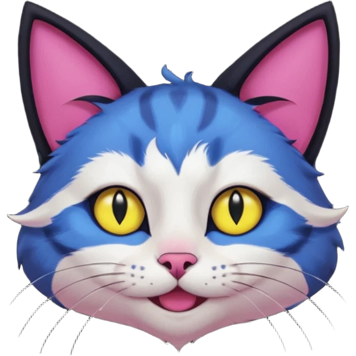 image friend from deltarune, a cat with a pink eye and a yellow eye, and black fur and pointy ears smiling emoji