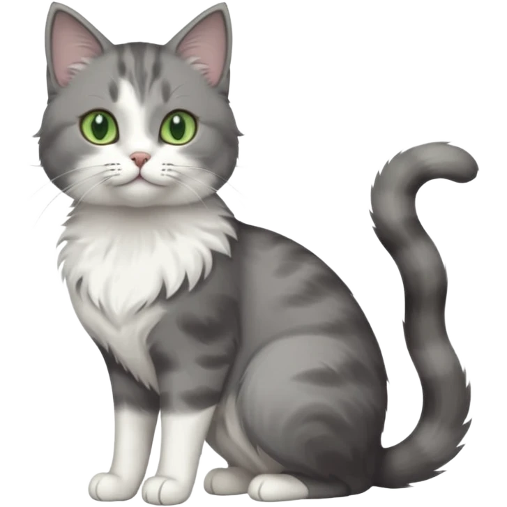 full body view of beautiful female grey cat with green eyes, white paws and white chest emoji
