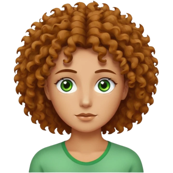 Hot, fluffy curly messy blobd hair, green eyes, tanned skin, squear sculpted head, arched broen brows, emoji