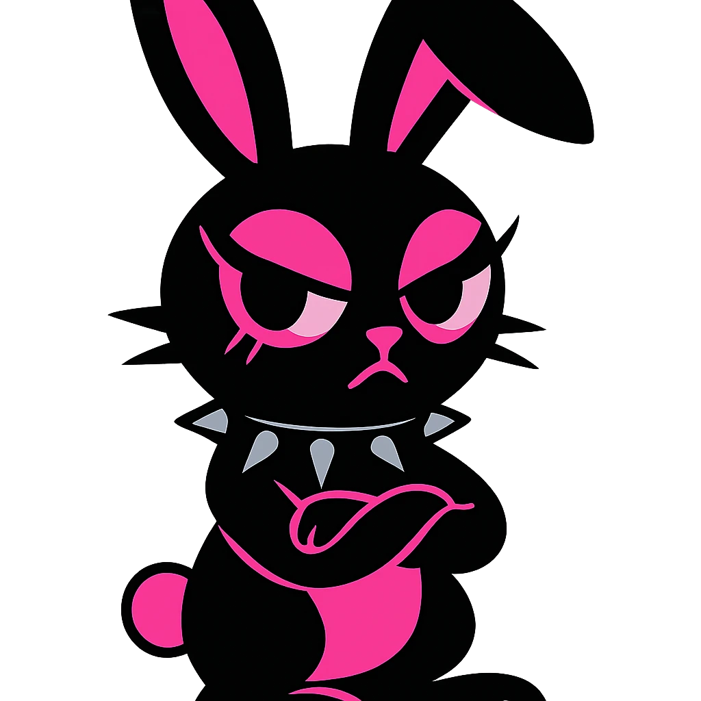 gothic bunny with black and pink colors, spiked collar, dramatic eye makeup, vibrant toon style emoji