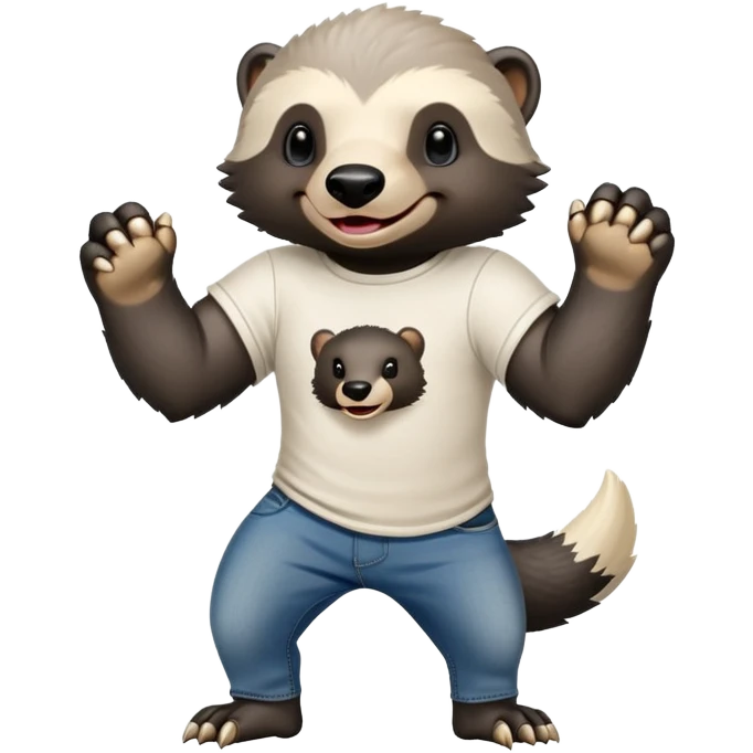 mischievous anthropomorphised honey badger in jeans and a t-shirt, playful expression emoji