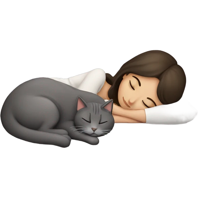 Brunette girl  sleeping with grey cat  emoji