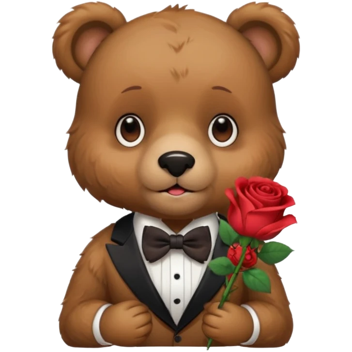 Cute bear with crying  puppy eyes holding roses with this  emoji